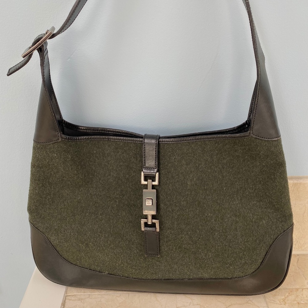 Gucci Jackie hobo green wool